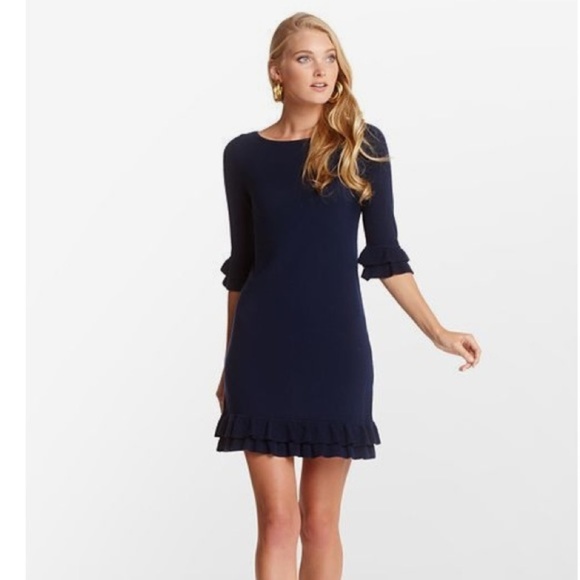 Lilly Pulitzer Dresses & Skirts - Lilly Pulitzer Wool Navy Helena Ruffle Dress